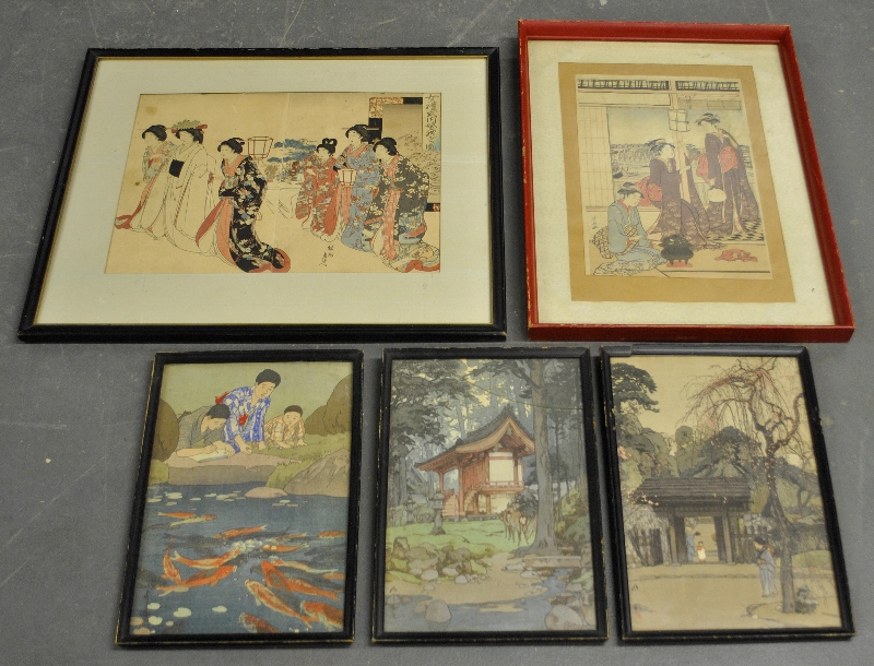 Appraisal: - Five Japanese wood block prints Largest- h x w