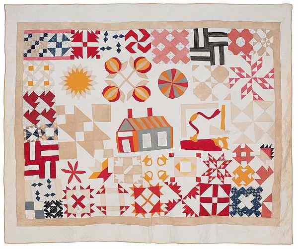 Appraisal: Unusual friendship sampler quilt late th c displaying various quilt