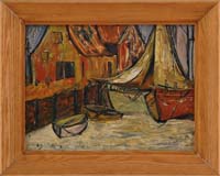 Appraisal: GILBERTO PEREZ th Century HARBOR SCENE Oil on masonite primitive