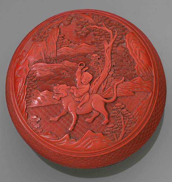 Appraisal: A cinnabar lacquer circular box and cover th Century The