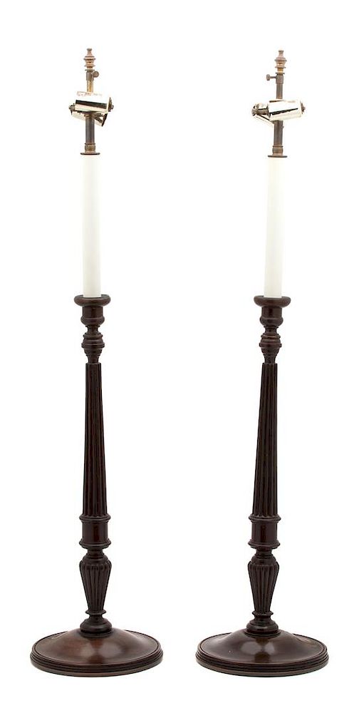 Appraisal: A Pair of English Mahogany Columnar-Form Candlesticks Height overall inches