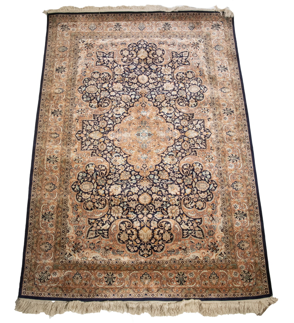 Appraisal: FINELY WOVEN INDO-PERSIAN SILK RUG In the Kashan pattern rose