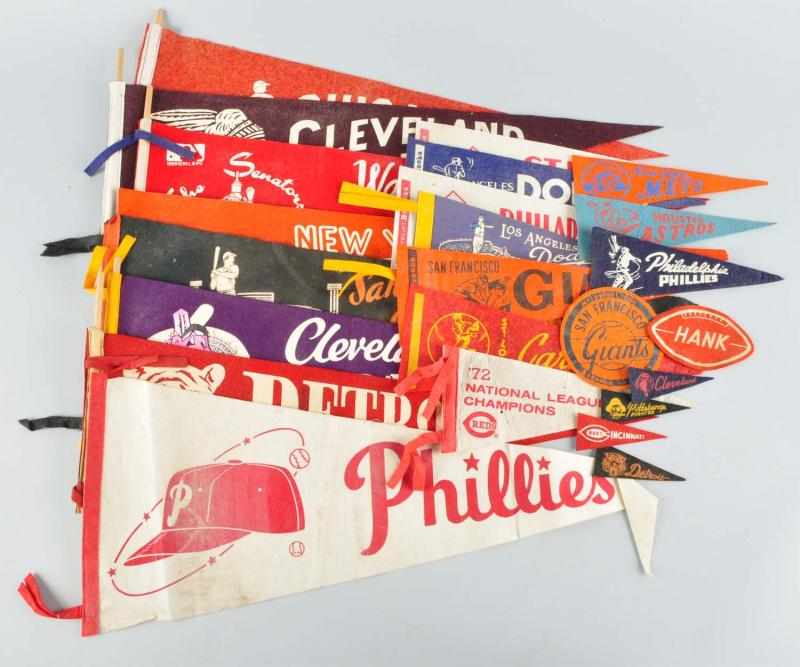 Appraisal: Lot of Vintage Baseball Pennants Patches Description Various years but