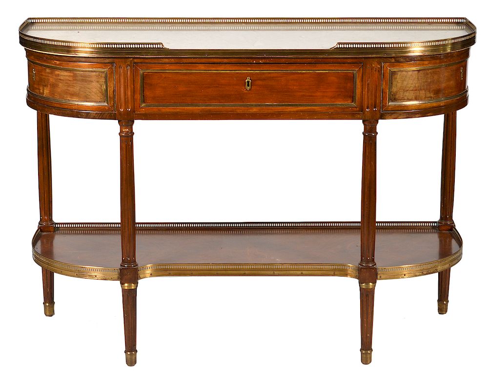 Appraisal: French Marble Top Demi-Lune Dessert Console Marble top French demi-lune