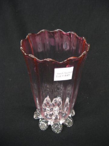 Appraisal: Cranberry to Clear Art Glass Vase ribbed body circa excellent