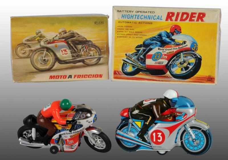 Appraisal: Lot of Tin Motorcycle Toys Description Includes one battery-operated Japanese