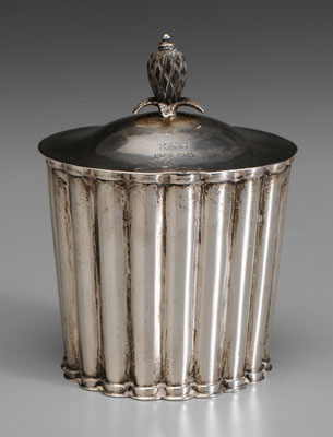 Appraisal: Sterling tea caddy oval with tapering and reeded sides dome