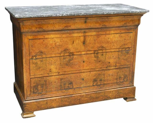 Appraisal: French Louis Philippe period marble-top burlwood commode mid th c