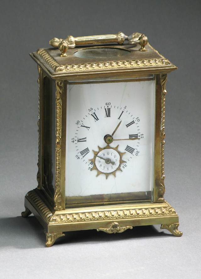 Appraisal: BRASS CARRIAGE ALARM CLOCK French dated the brass case with