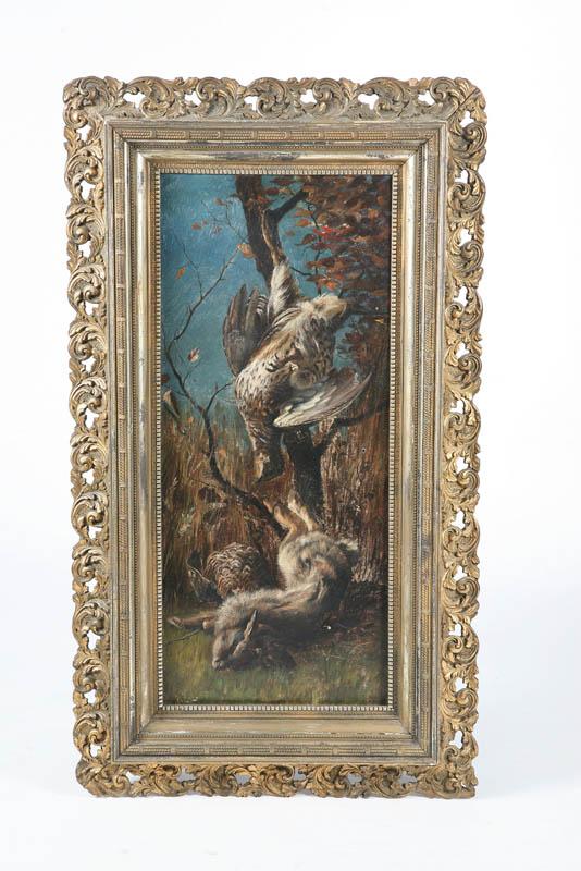 Appraisal: OIL ON CANVAS Scene of dead game in a forest