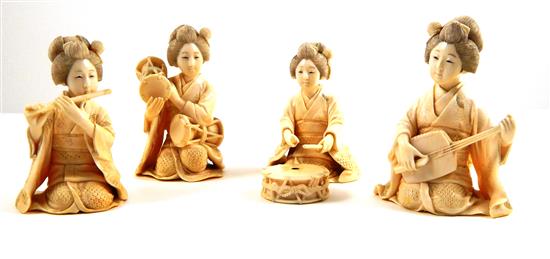 Appraisal: ASIAN Japanese ivory carvings five pieces four female musicians one