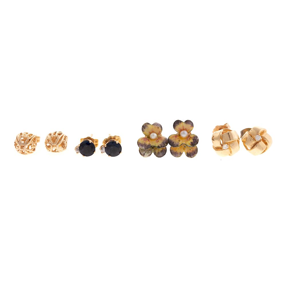 Appraisal: A Collection of Ladies Small Stud Earrings in K K