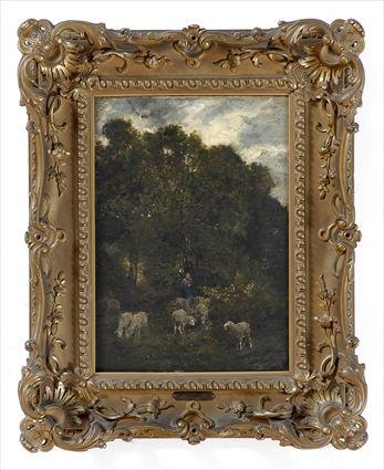 Appraisal: CHARLES-EMILE JACQUE - LANDSCAPE WITH SHEEP AND SHEPHERD Oil on