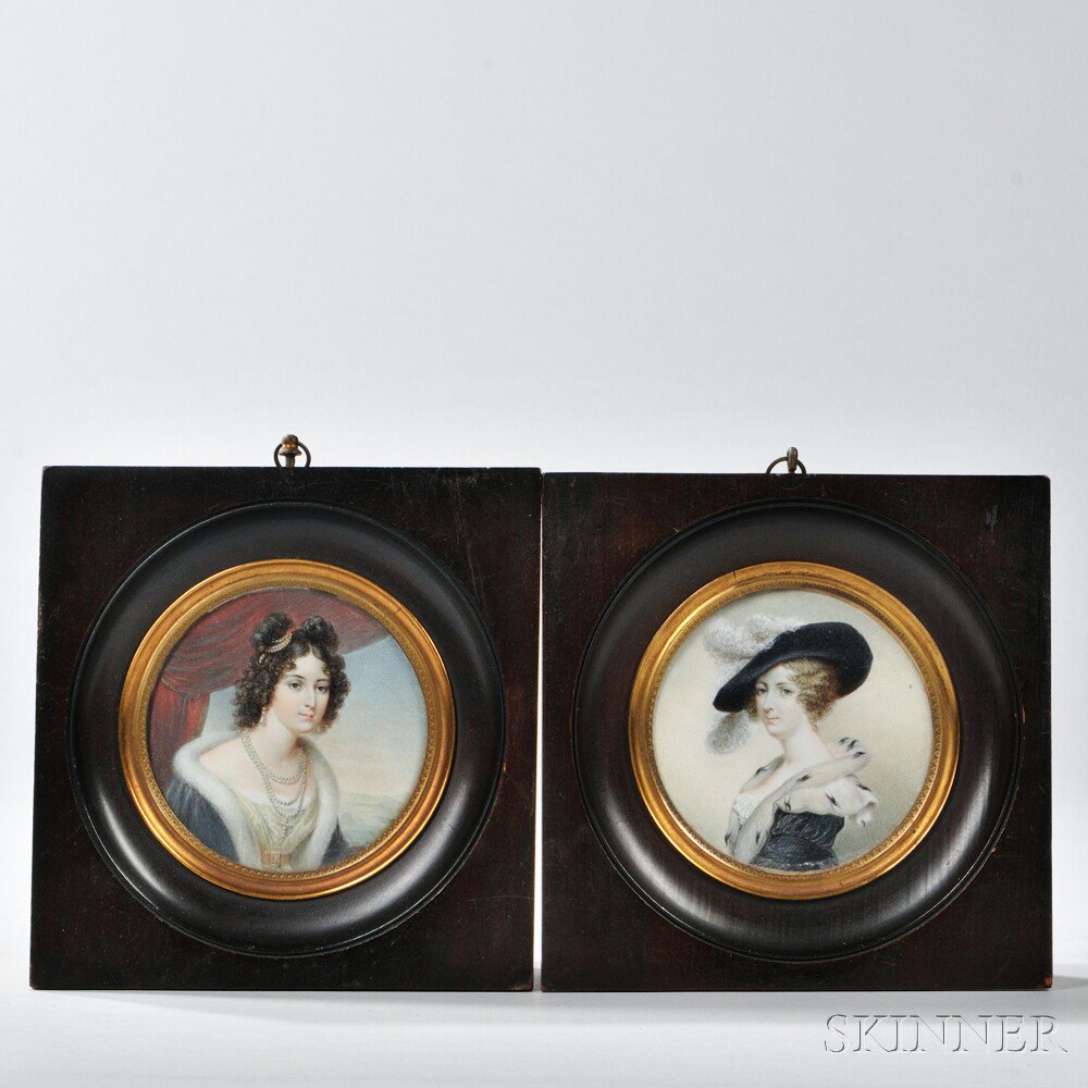 Appraisal: Two Portrait Miniatures of Ladies England th century woman with