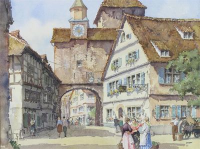 Appraisal: E Sturgeon - Rothenburg Germany Signed Watercolour x cm x