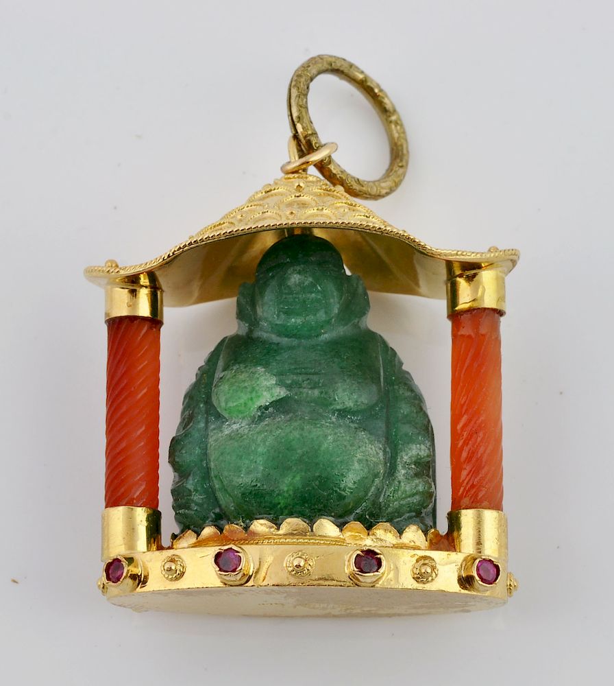 Appraisal: kt Jade Ruby Cornelian Buddha Pendant Italian buddha pendant with