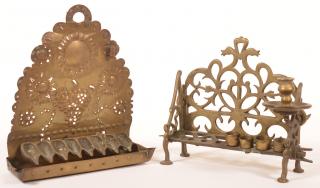 Appraisal: Two Various th Century Brass Menorahs and - high