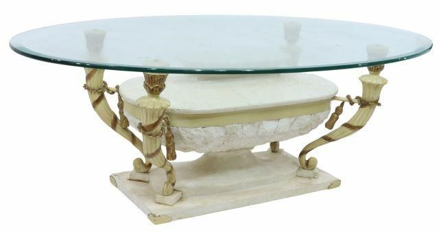 Appraisal: Classical style coffee table late th c beveled glass tabletop