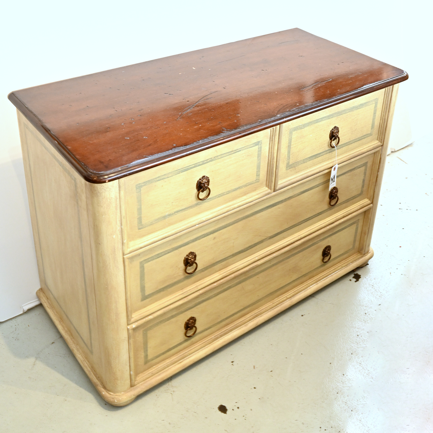 Appraisal: DESIGNER CREAM PAINTED CHEST OF DRAWERS th st c cream