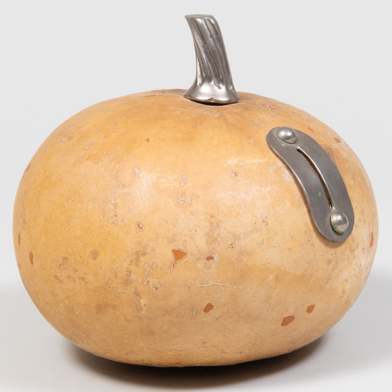 Appraisal: METAL-MOUNTED GOURD BANK Unmarked x in diam Condition Minor wear