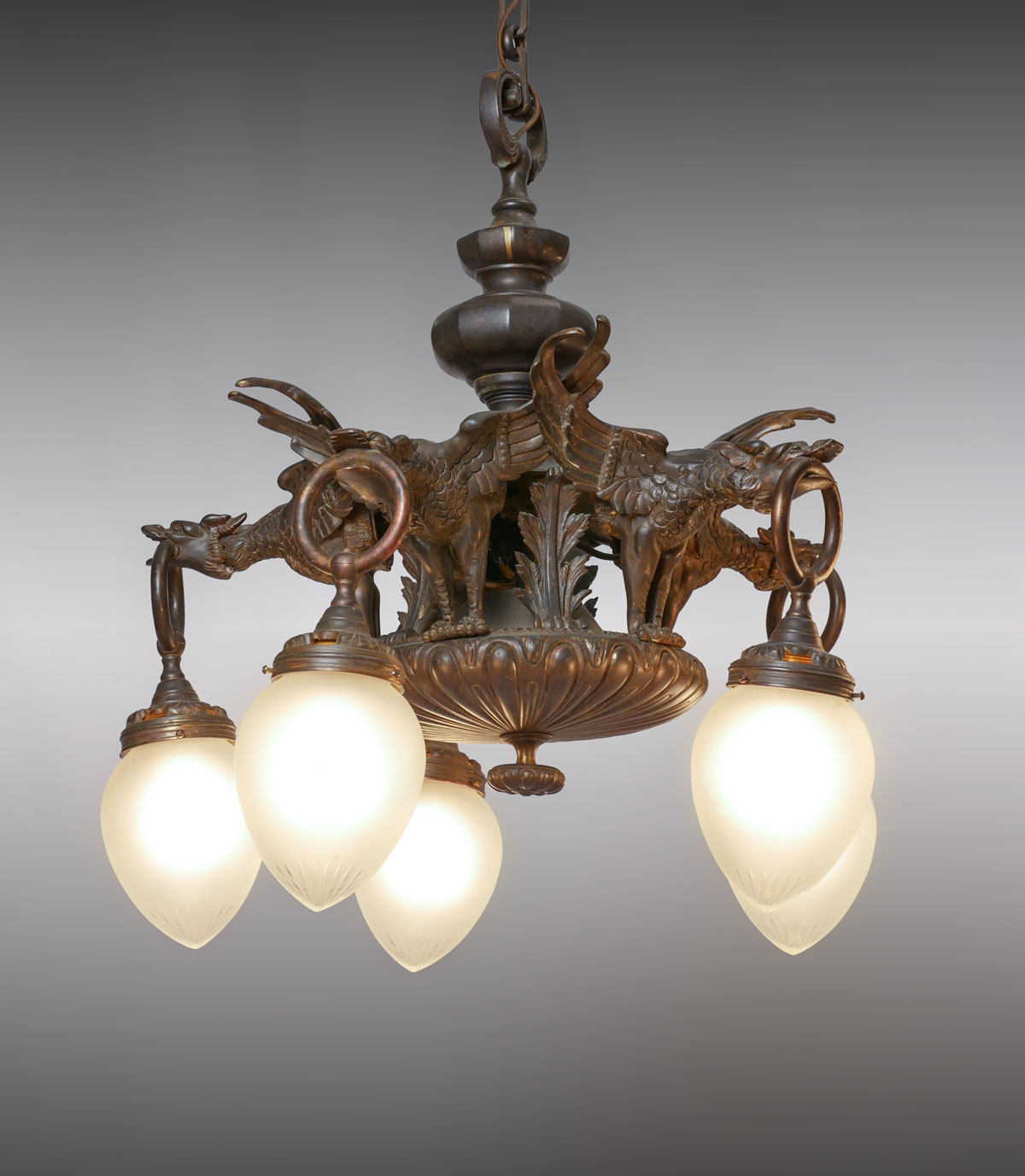 Appraisal: LIGHT GRIFFIN DRAGON HEAVY BRONZE VICTORIAN CHANDELIER light Victorian chandelier