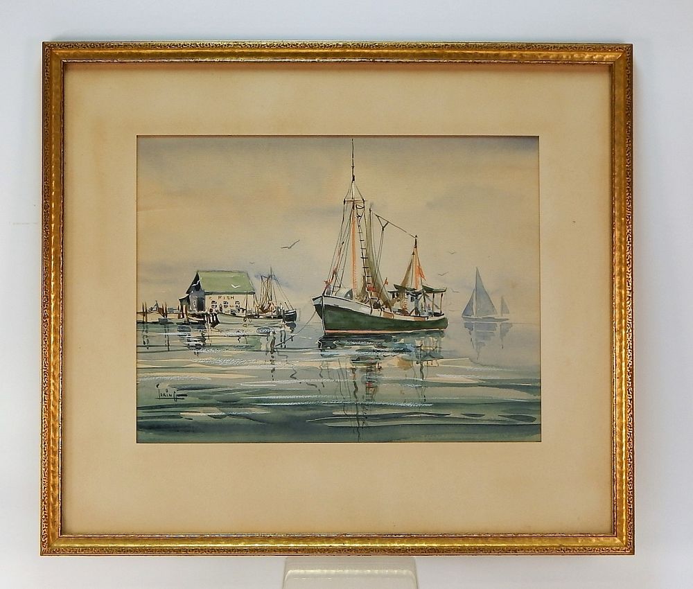 Appraisal: Paule Loring Rhode Island Harbor WC Painting Paule Loring Rhode