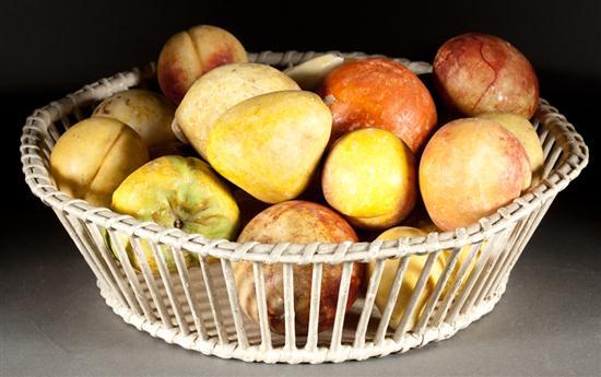 Appraisal: Continental carved and polychromed alabaster fruit assortment with painted wood