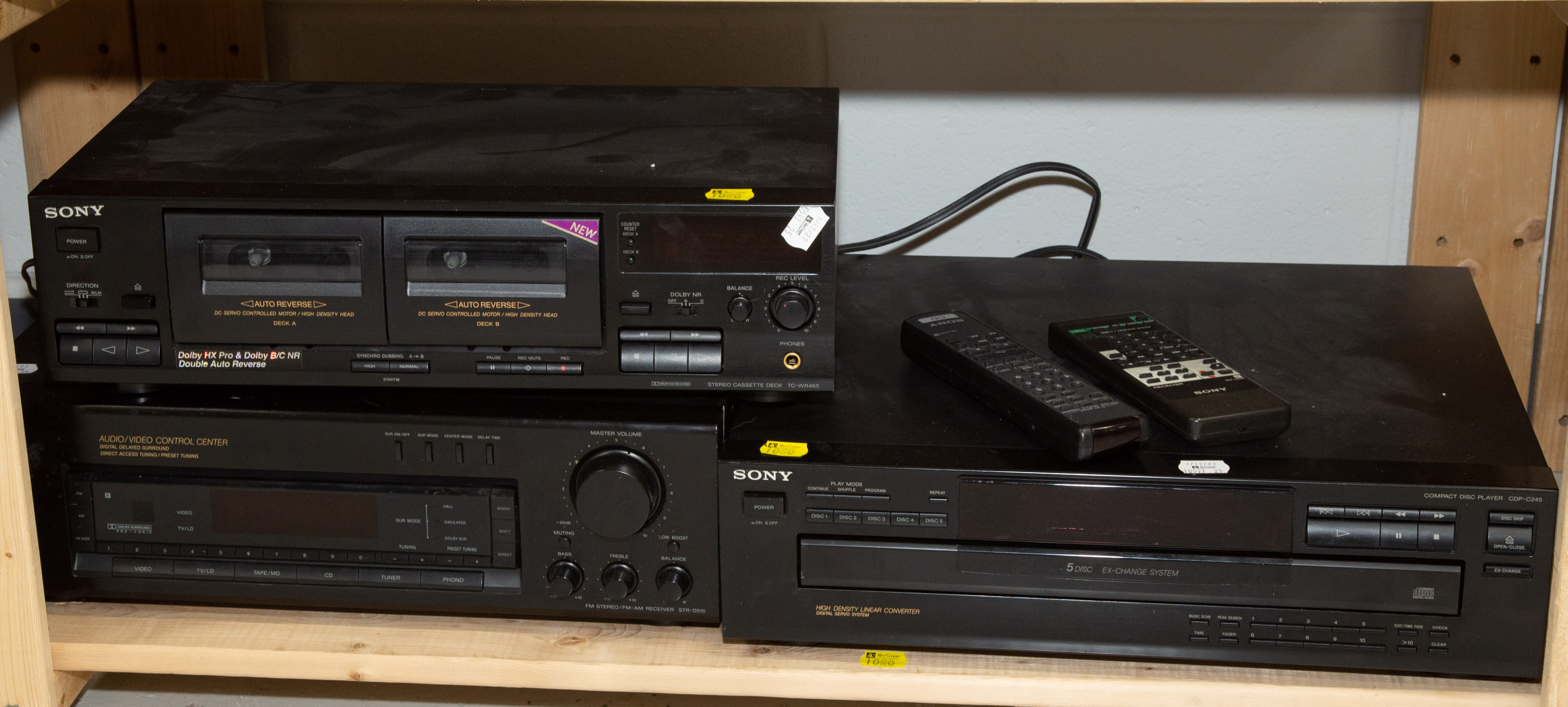 Appraisal: THREE SONY AUDIO VIDEO COMPONENTS Includes Sony TC-WR Duel Cassette