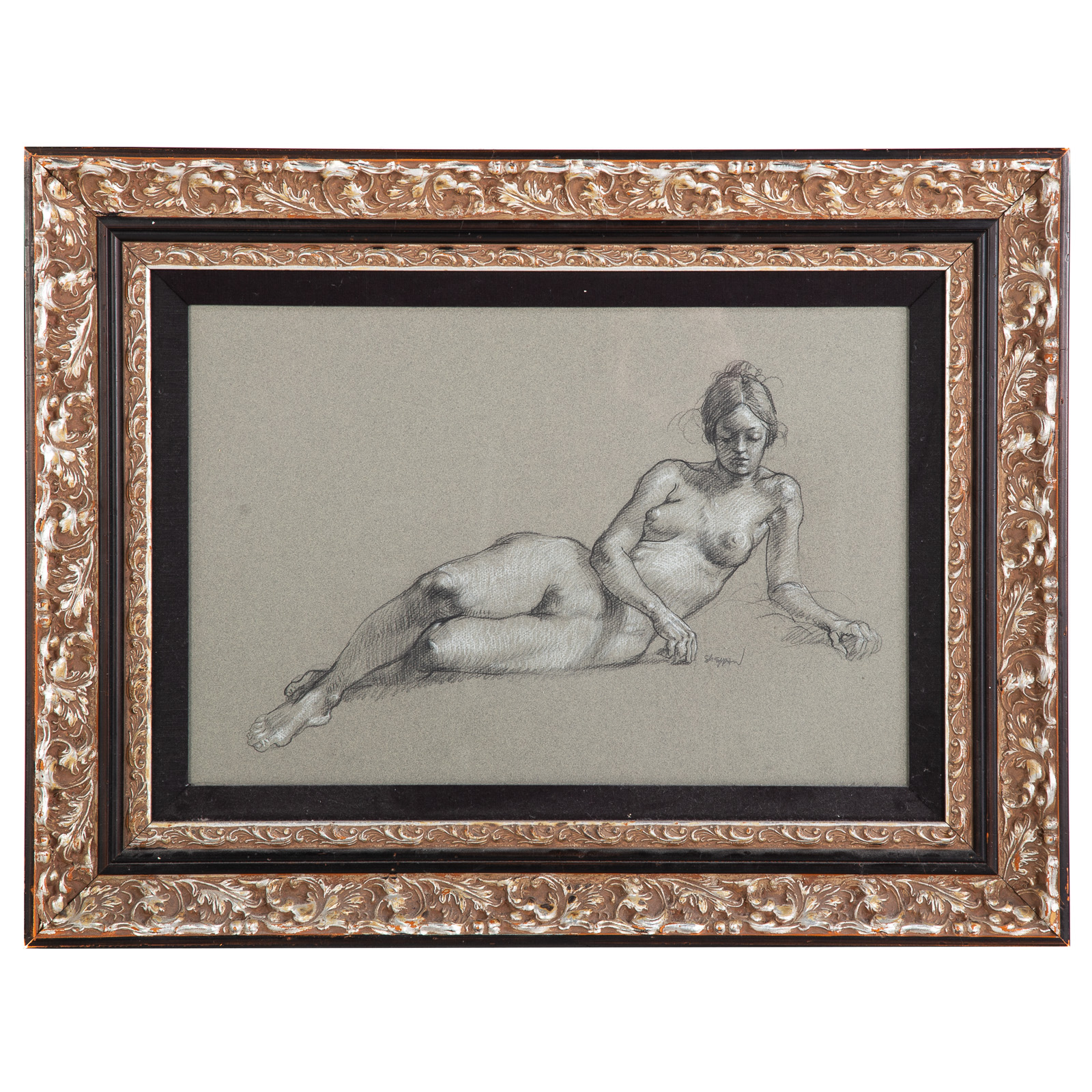 Appraisal: JOSEPH SHEPPARD RECLINING FEMALE NUDE CONTE American b Used as