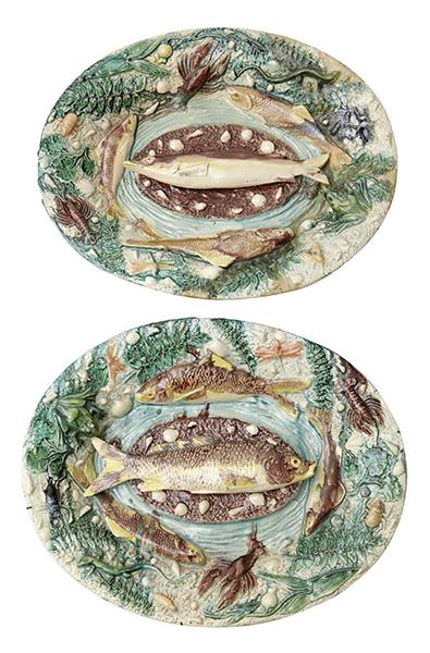 Appraisal: A PAIR OF FRENCH MAJOLICA TROMPE L'OEIL PLATTERS BY FRANCOIS