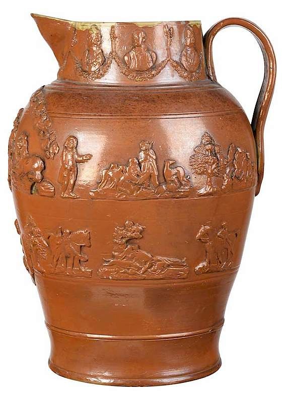 Appraisal: Monumental Stoneware Jug with Royal Arms British circa salt glazed