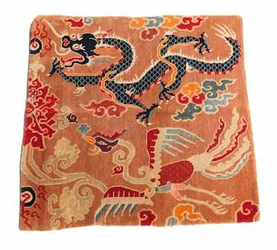 Appraisal: Small Chinese Rug Chinese wool rug depicting a dragon and