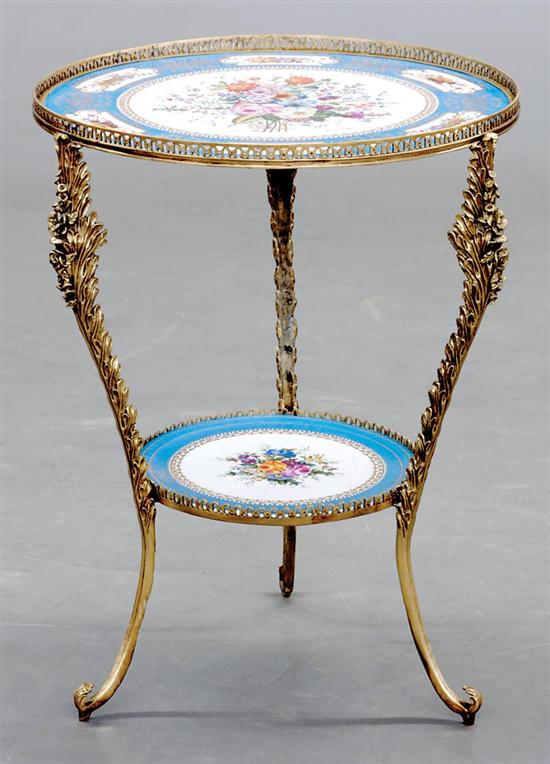 Appraisal: Continental porcelain and ormolu lamp table circular form with pierced