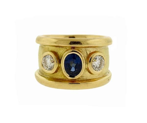 Appraisal: English K Gold Diamond Sapphire Wide Band Ring METAL K