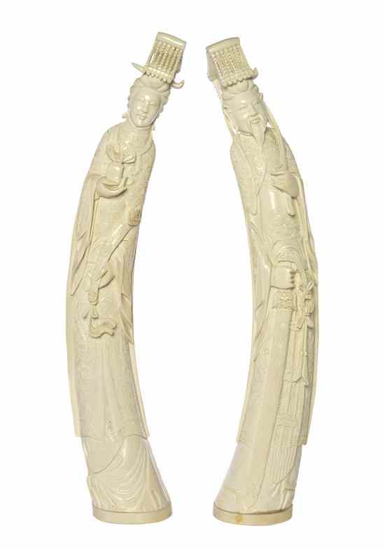 Appraisal: A Pair of Ivory Carvings of an Emperor and Empress