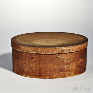 Appraisal: Shaker Brown-stained Covered Oval Box Mount Lebanon New York pine