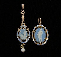 Appraisal: Two Wedgwood Only Light Blue Jasperware Pendants Two jasper pendants