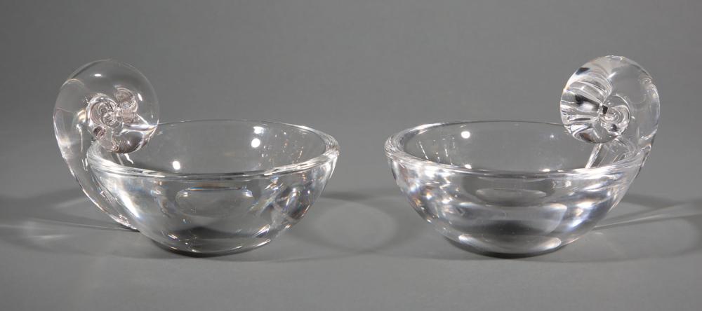 Appraisal: Pair of Steuben Glass Snail-Scroll Olive Dishes etched marks model