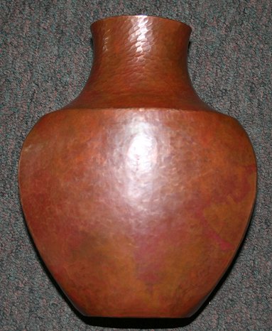 Appraisal: SIGNED HAND HAMMERED ARTS CRAFTS COPPER VASE '' h x