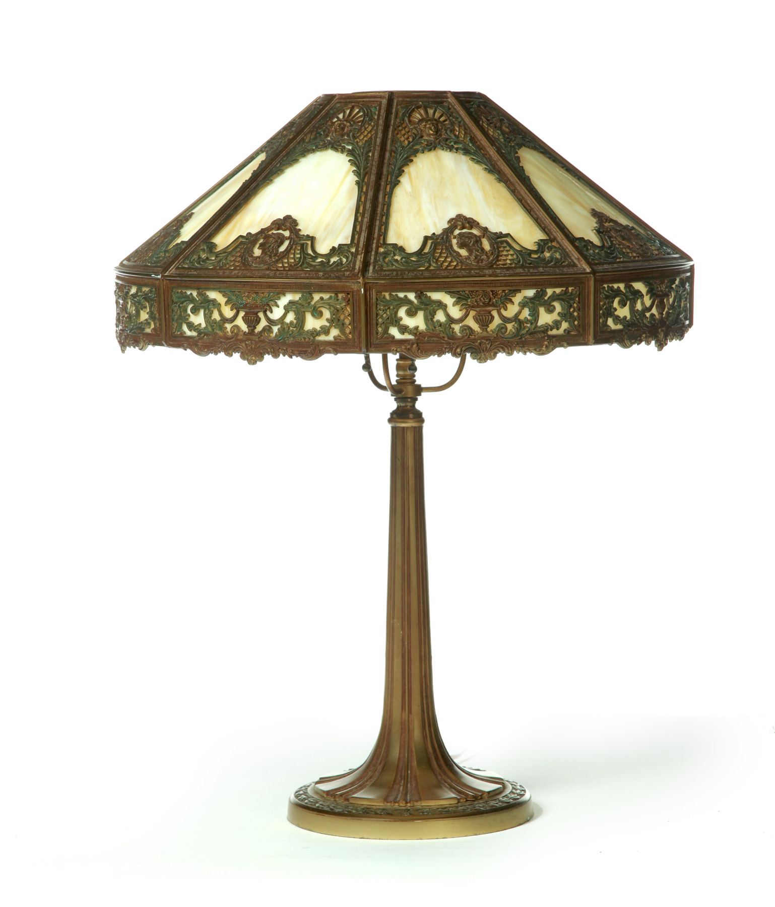 Appraisal: SLAG GLASS TABLE LAMP American st quarter- th century Patinized