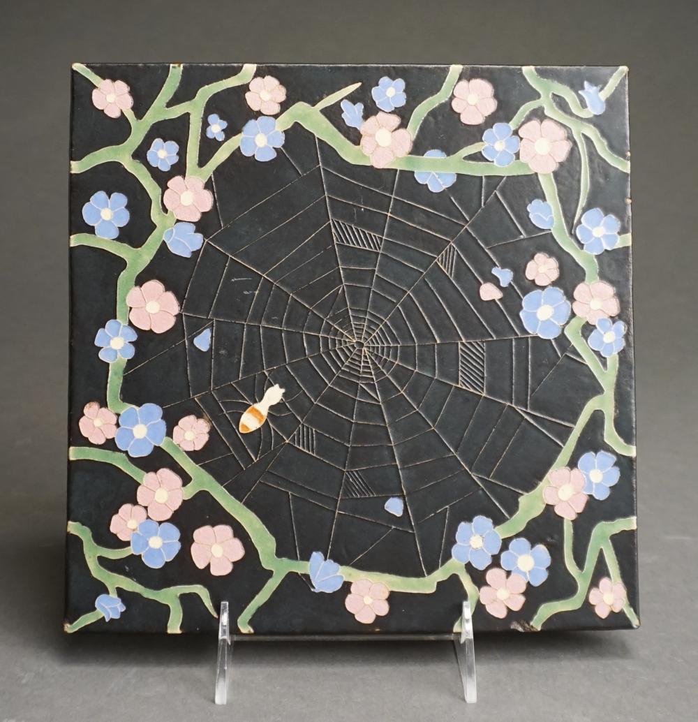 Appraisal: Franklin Tile Co Faience Spider in Web Tile x in