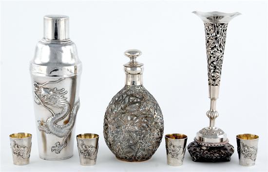 Appraisal: Japanese silver drink set vase and decanter first quarter th