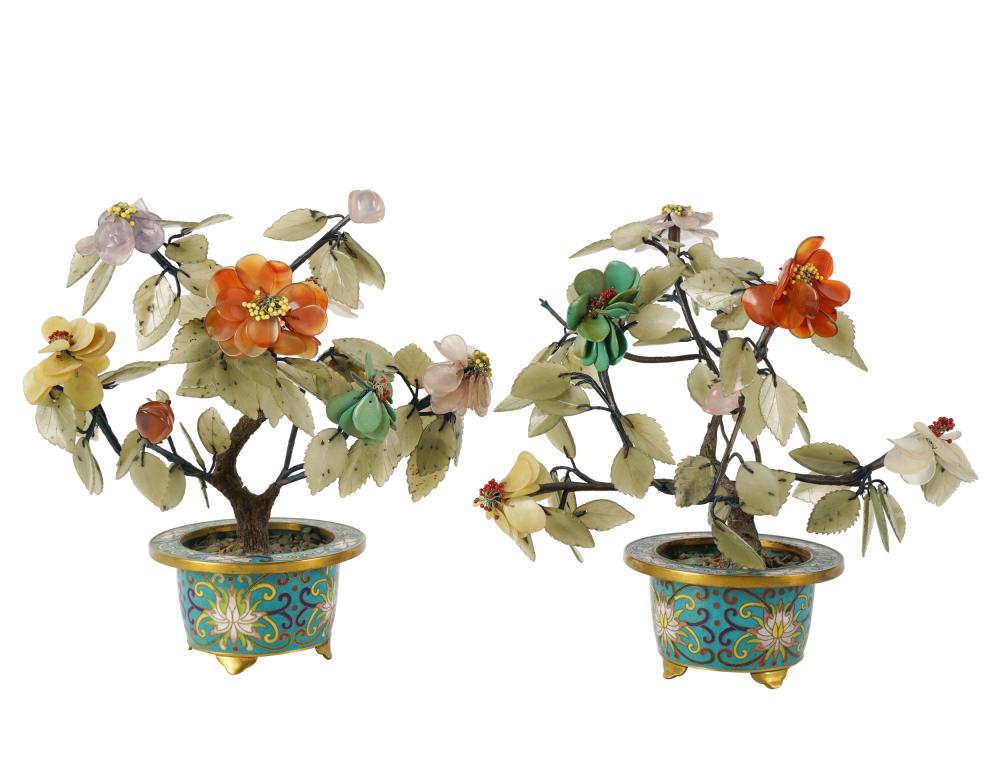 Appraisal: PAIR OF CHINESE MINERAL TREESeach on a cloisonne base inches