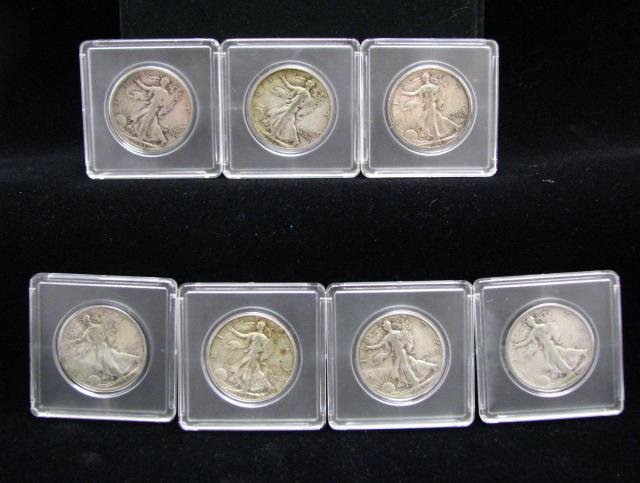 Appraisal: Seven Walking Liberty Silver Half Dollars including -D -S -D