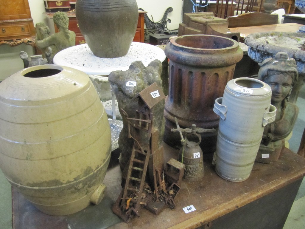 Appraisal: Lot of assorted garden ornaments pair of cast iron urn