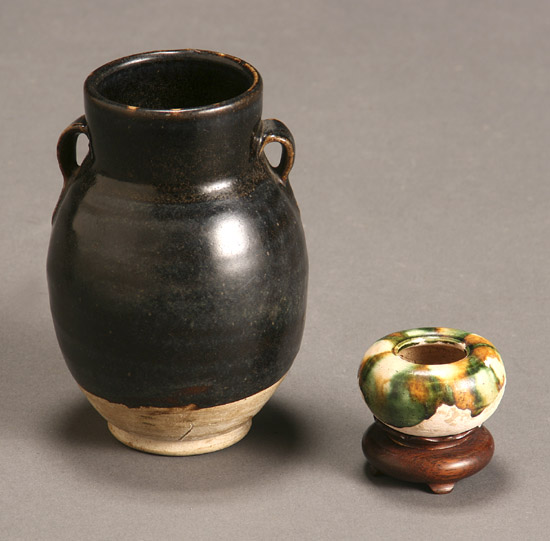 Appraisal: Chinese Sancai Glazed Jarlet and a Henan Black Glazed Small