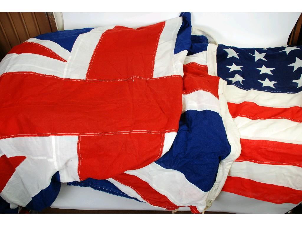 Appraisal: LARGE UNION FLAG LARGE AMERICAN FLAT AND ANOTHER FLAG EST