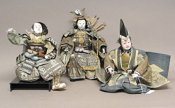 Appraisal: Three musha ningyo warrior dolls th th Century Each with