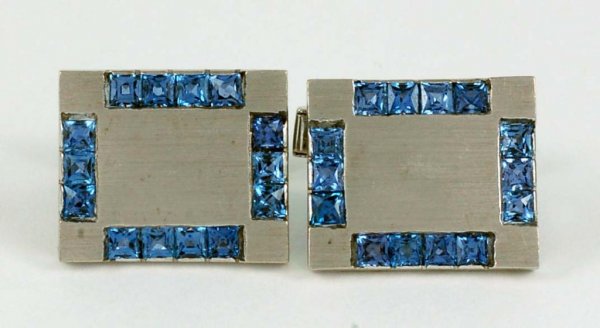 Appraisal: Pair of mid-twentieth century cufflinks Brushed white gold set with