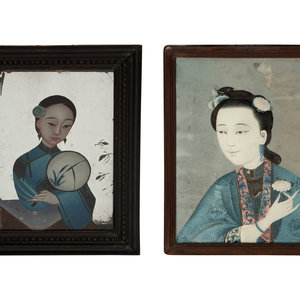 Appraisal: Two Chinese Reverse Paintings on Glass th Century comprising a